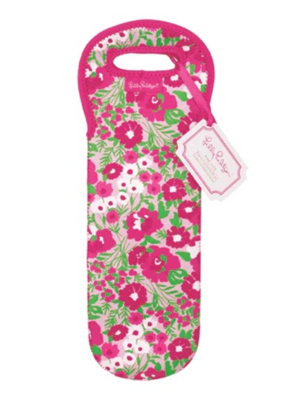 Lilly Pulitzer Neoprene Wine Tote Carrier Sleeve Koozie Pink Garden By The Sea
